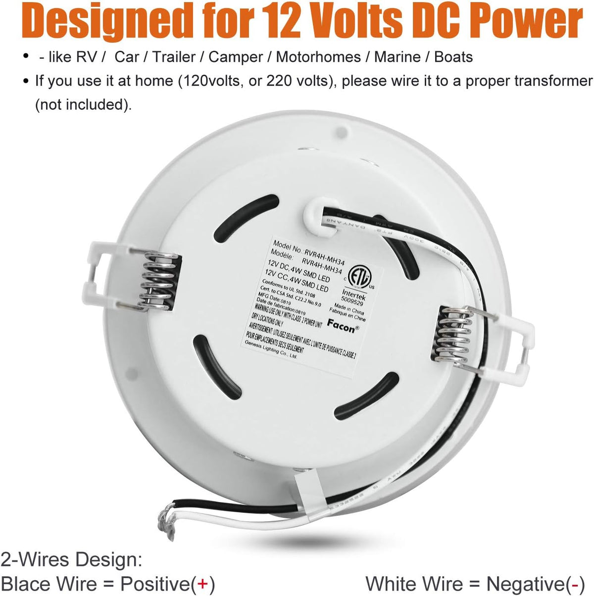 4.5Inch LED RV Puck Light Full Aluminum Recessed Mount Down Light 12V Pack of 6 I593