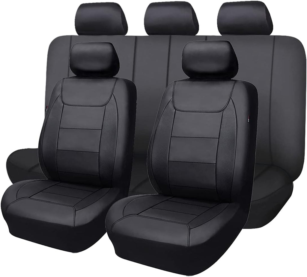 Gray Black Faux Leather Car Seat Covers Full Set S49803