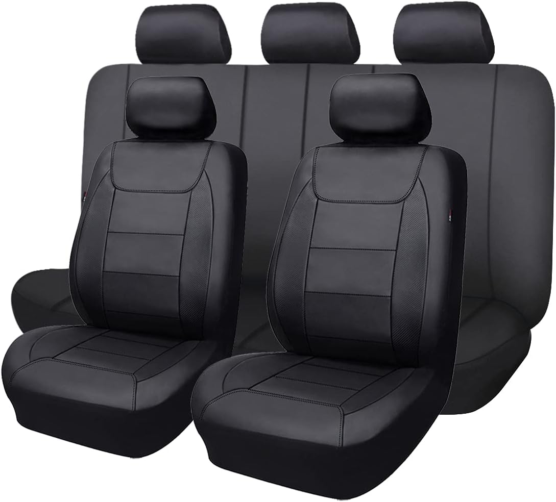 Gray Black Faux Leather Car Seat Covers Full Set S49803
