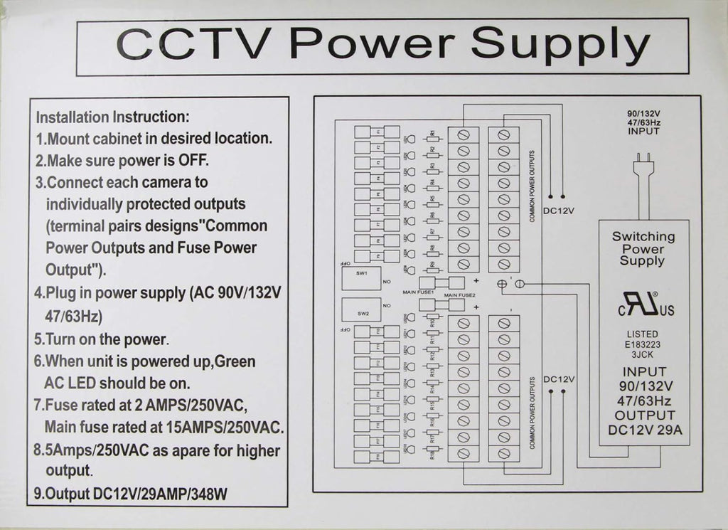 18 Output 29 Amp 12V DC CCTV Power Supply Box Q7219