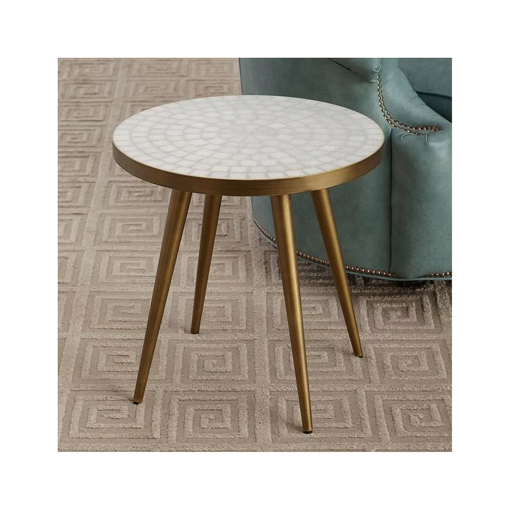White Marble Round End Table P463