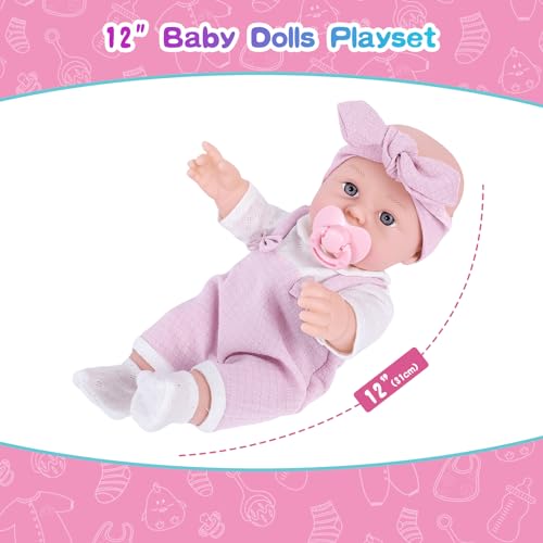 12'' Baby Doll Playset with Clothes and Carrier Accessories J5385