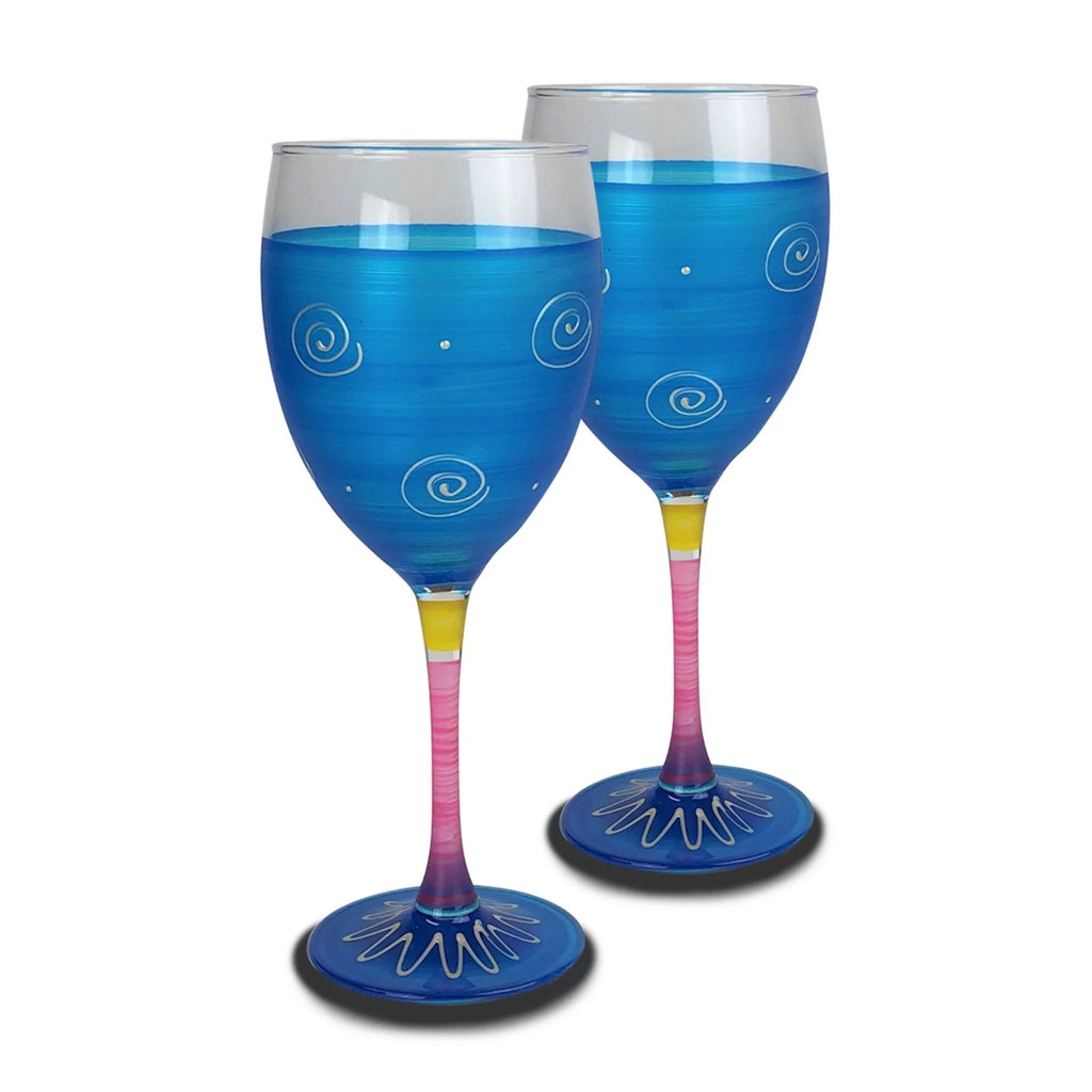 Set of 2 Hand Painted Wine Glasses 10.5 oz B32234