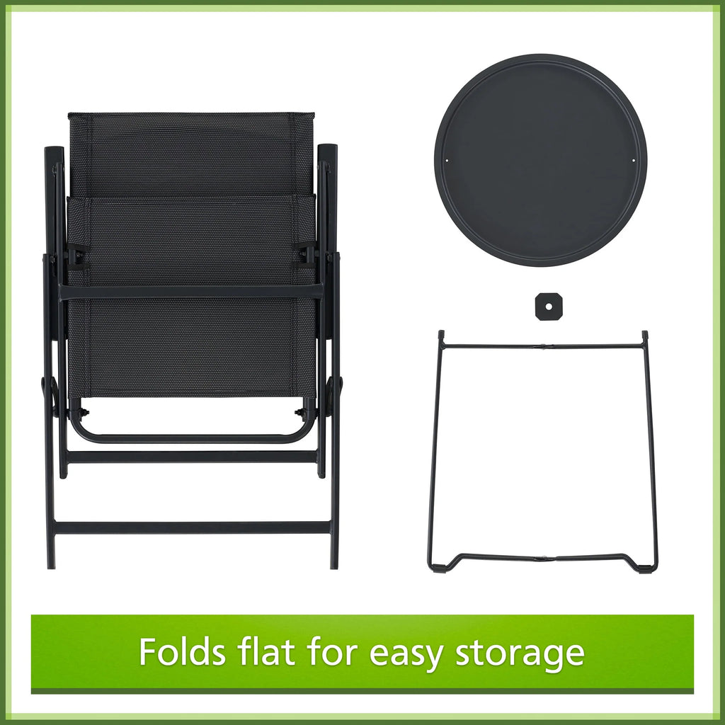 3-Piece Steel and Sling Folding Outdoor Bistro Set, Black B978551