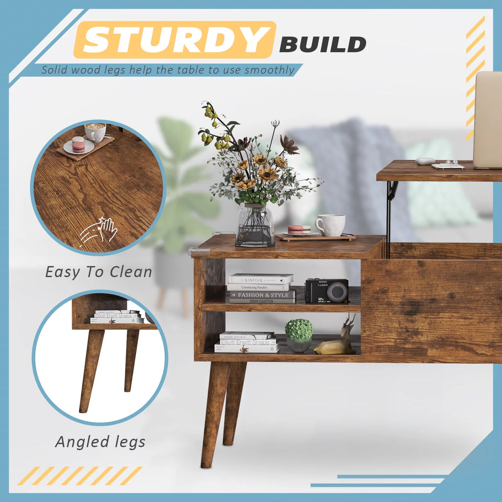 39-Inch Wood Lift Top Coffee Table with Hidden Compartment and Storage Shelf J556388