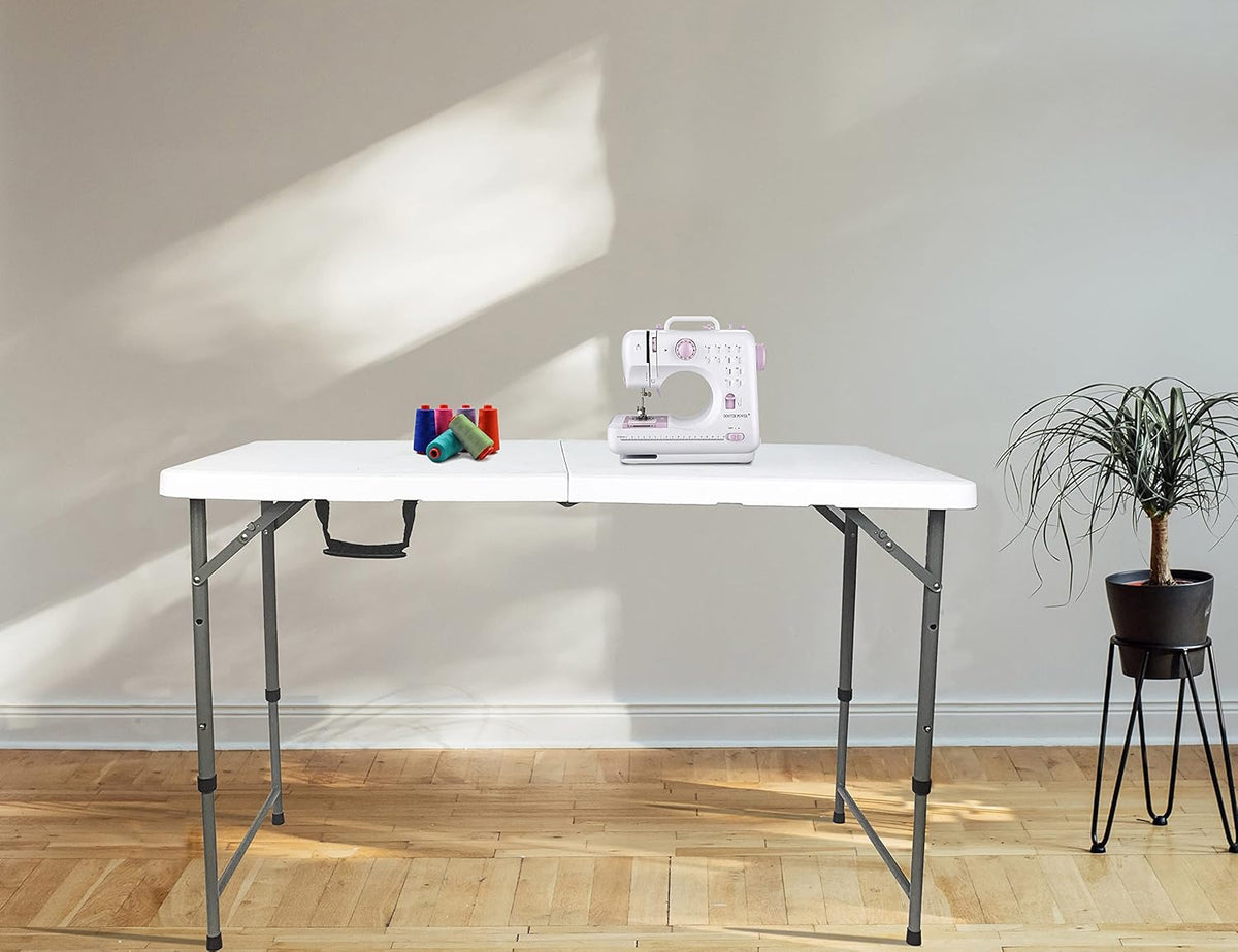 4 Foot Lightweight Adjustable Height Folding Table White Granite B69553