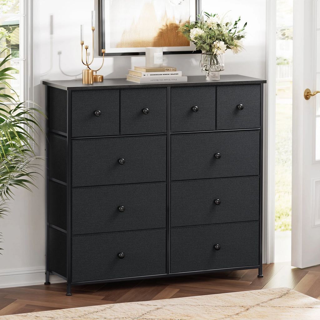 10 Drawer Fabric Dresser with Wood Top M570160