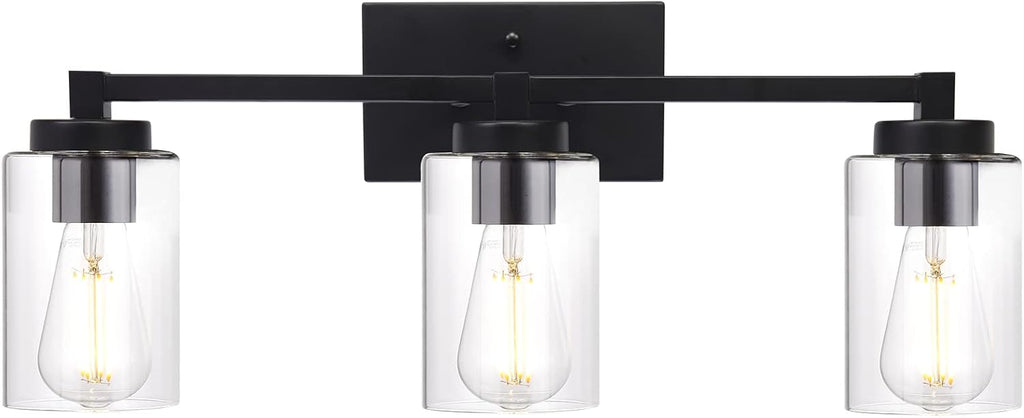 3 Light Matte Black Metal Vanity Light with Clear Glass Shade R3837