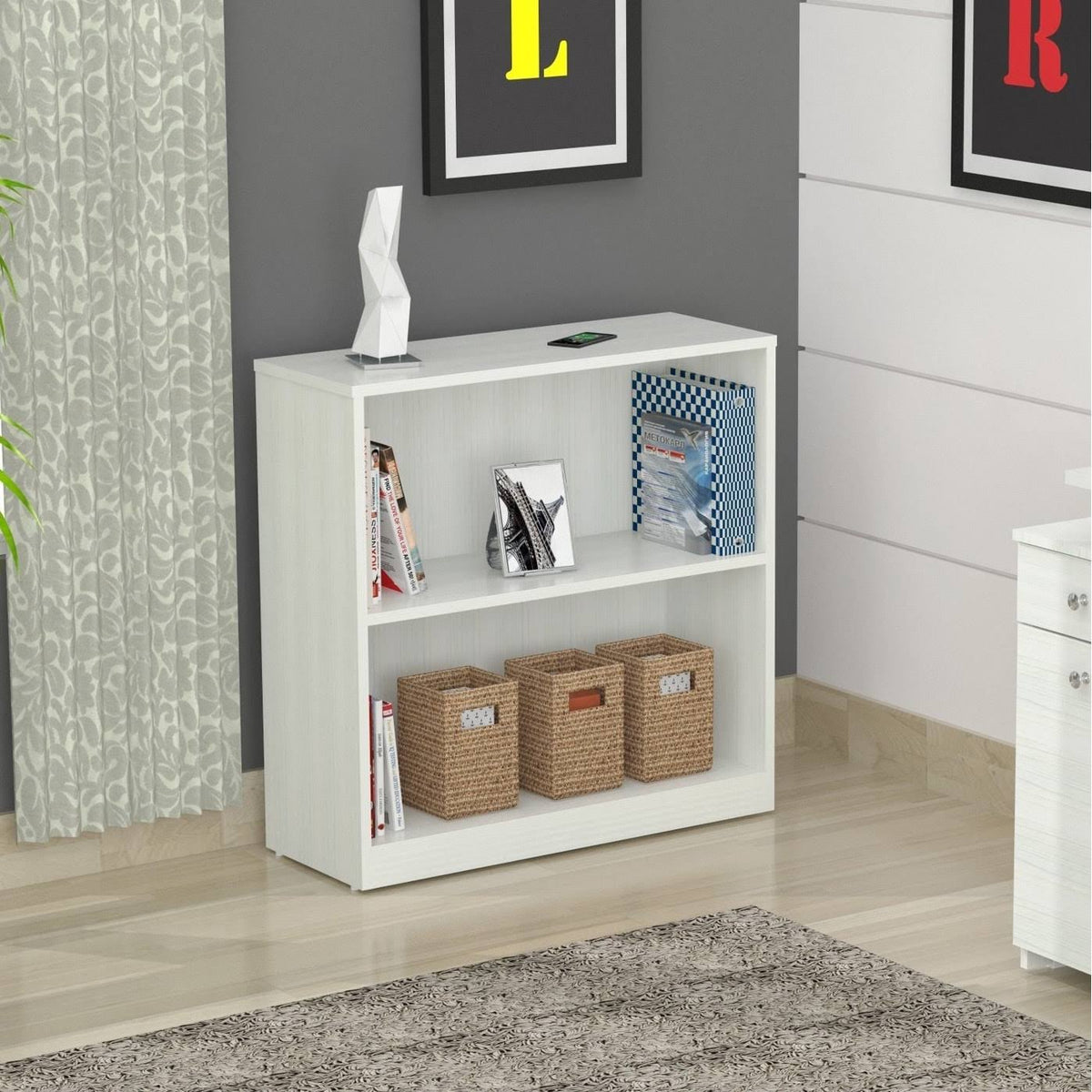 White 2-Shelf Desk Bookcase K329153