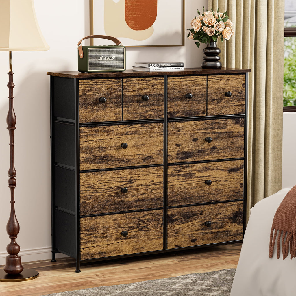 10 Drawer Fabric Dresser with Wood Top M570160