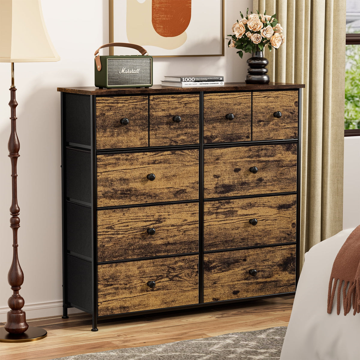 10 Drawer Fabric Dresser with Wood Top M570160