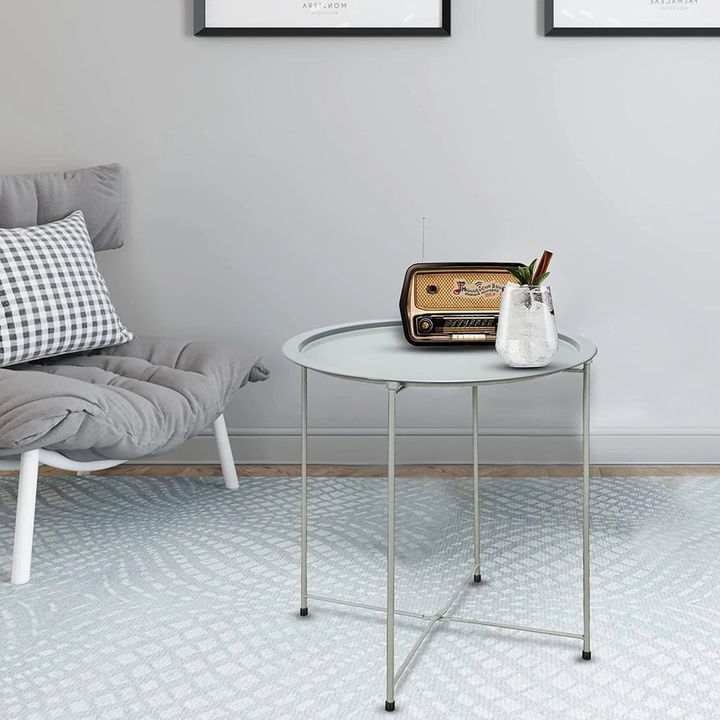 Black Round Metal Folding Tray Side Table C42697