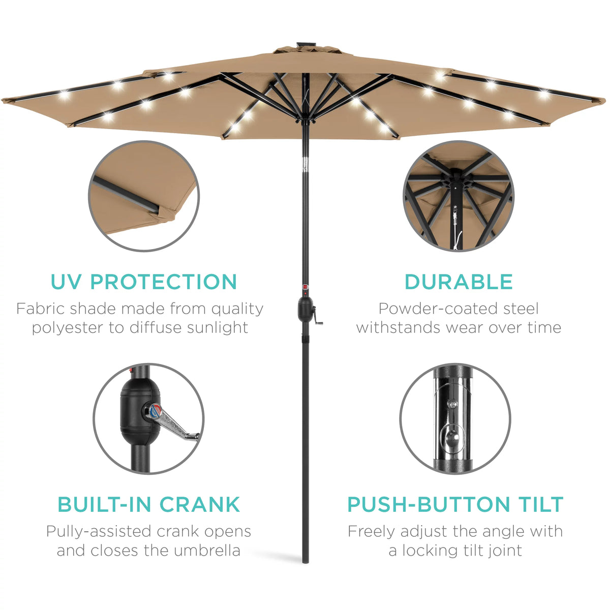 10ft Solar LED Lighted Patio Umbrella with Tilt Adjustment E5955