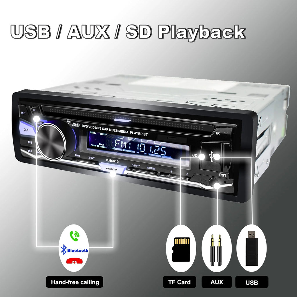 Single DIN Car Stereo with CD/DVD Player Bluetooth AM/FM Radio W3815