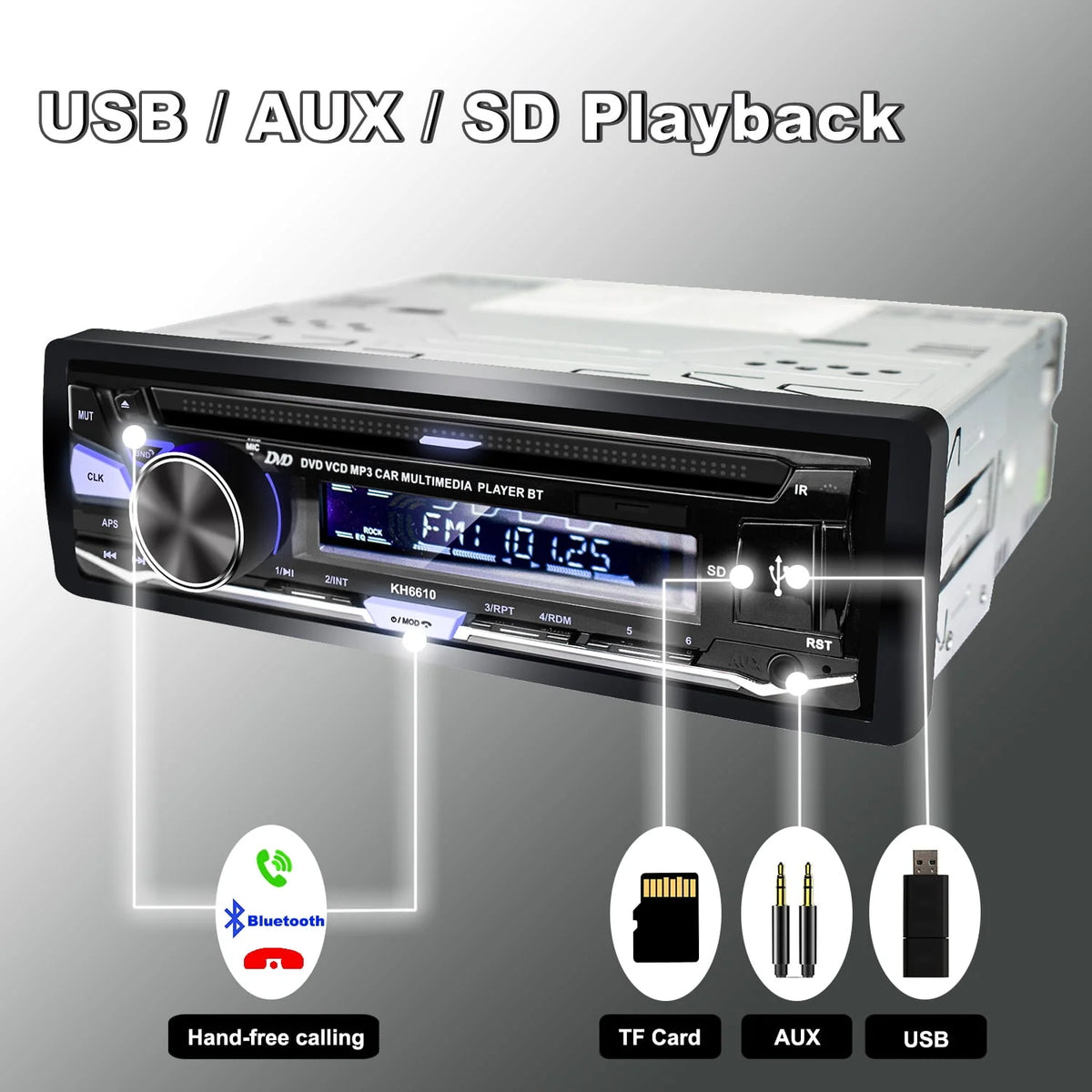 Single DIN Car Stereo with CD/DVD Player Bluetooth AM/FM Radio W3815