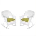 White Wicker Rocker Chair with Green Cushion Set of 2 W53771