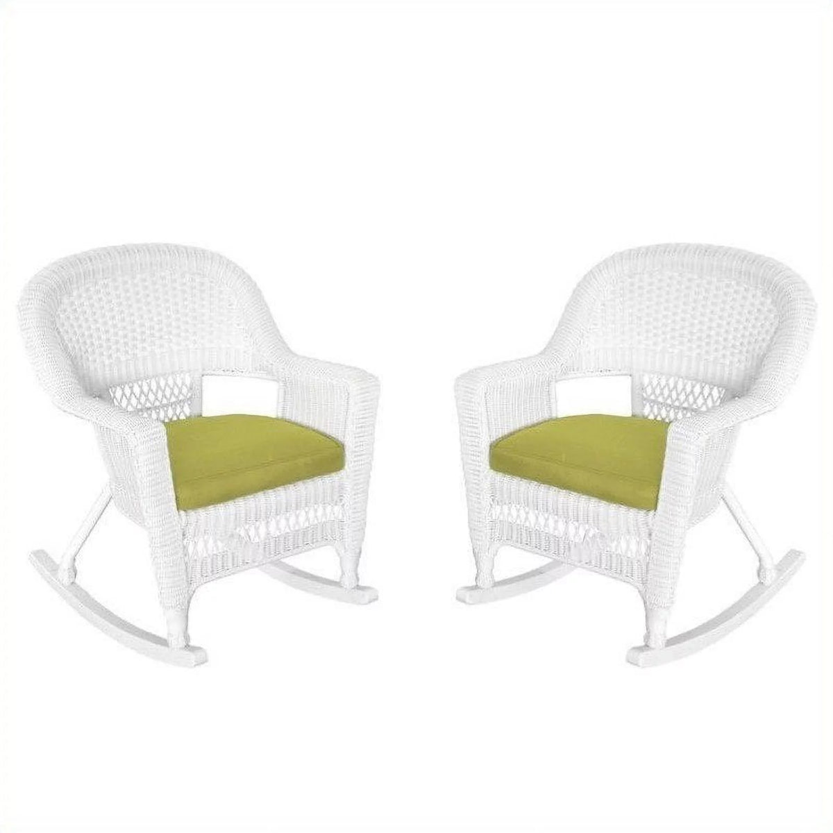 White Wicker Rocker Chair with Green Cushion Set of 2 W53771