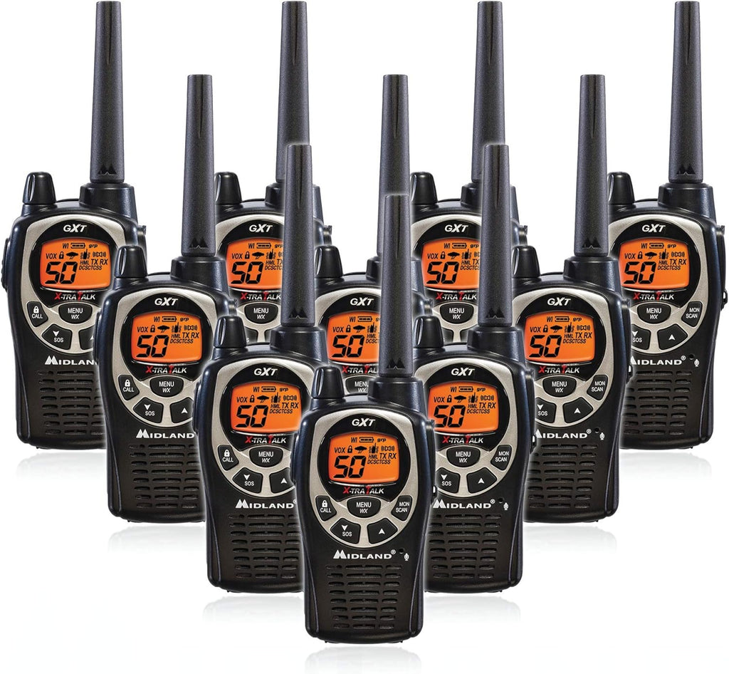 GMRS Two Way Radio with NOAA Weather Scan, 50 Channels, Black/Silver, 10 Radios L230