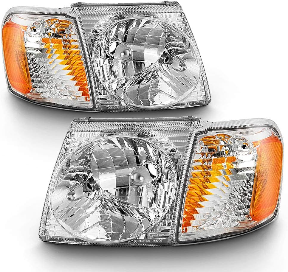For 2001-2005 Ford Explorer Sport Trac Headlights Headlamps w/Corner Lights Signal Lamps 4PC Set Left+Right L8063