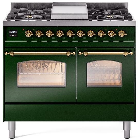 40 Dual Fuel Propane Gas Range Emerald Green Brass Trim O617254