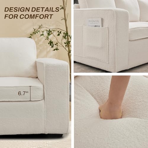 80'' Grey Linen 3-Seater Sofa with Side Pocket D541