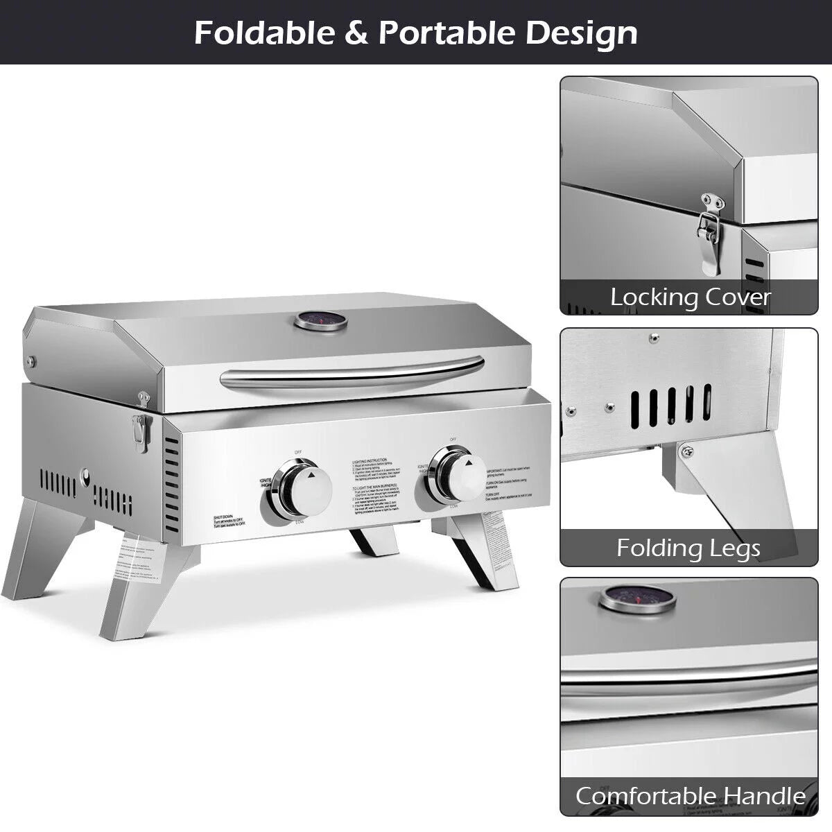 2 Burner Portable Propane Gas Grill Stainless Steel O583