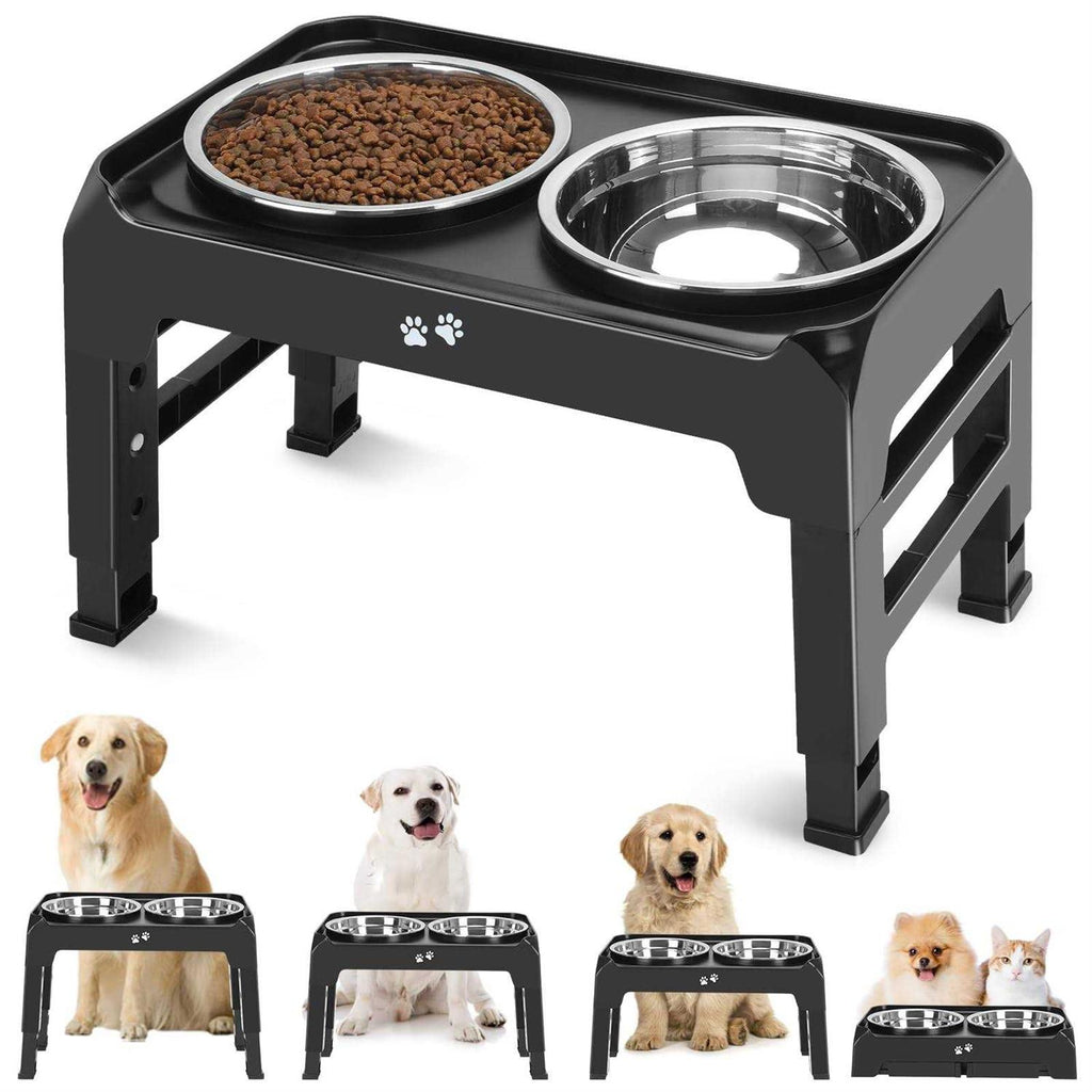 4 Height Adjustable Raised Dog Bowls with 2 Stainless Steel Bowls G693