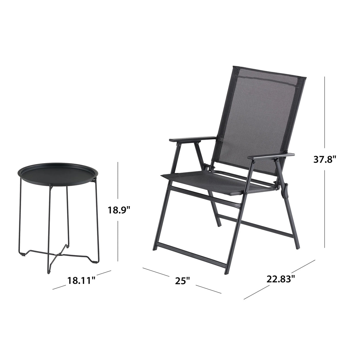 3-Piece Steel and Sling Folding Outdoor Bistro Set, Black B978551