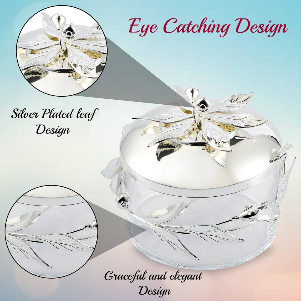 Silver Plated Sugar Bowl Glass Bowl with Spoon T7224