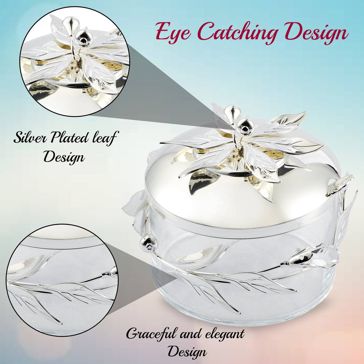 Silver Plated Sugar Bowl Glass Bowl with Spoon T7224