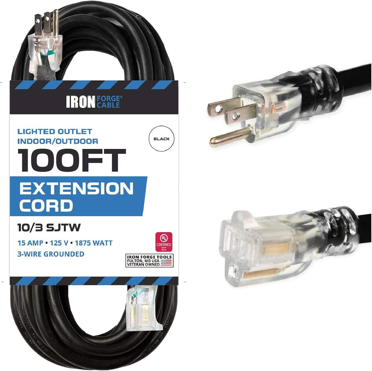 2 Pack of 25 Foot Lighted Outdoor Extension Cord 10 Gauge X43364