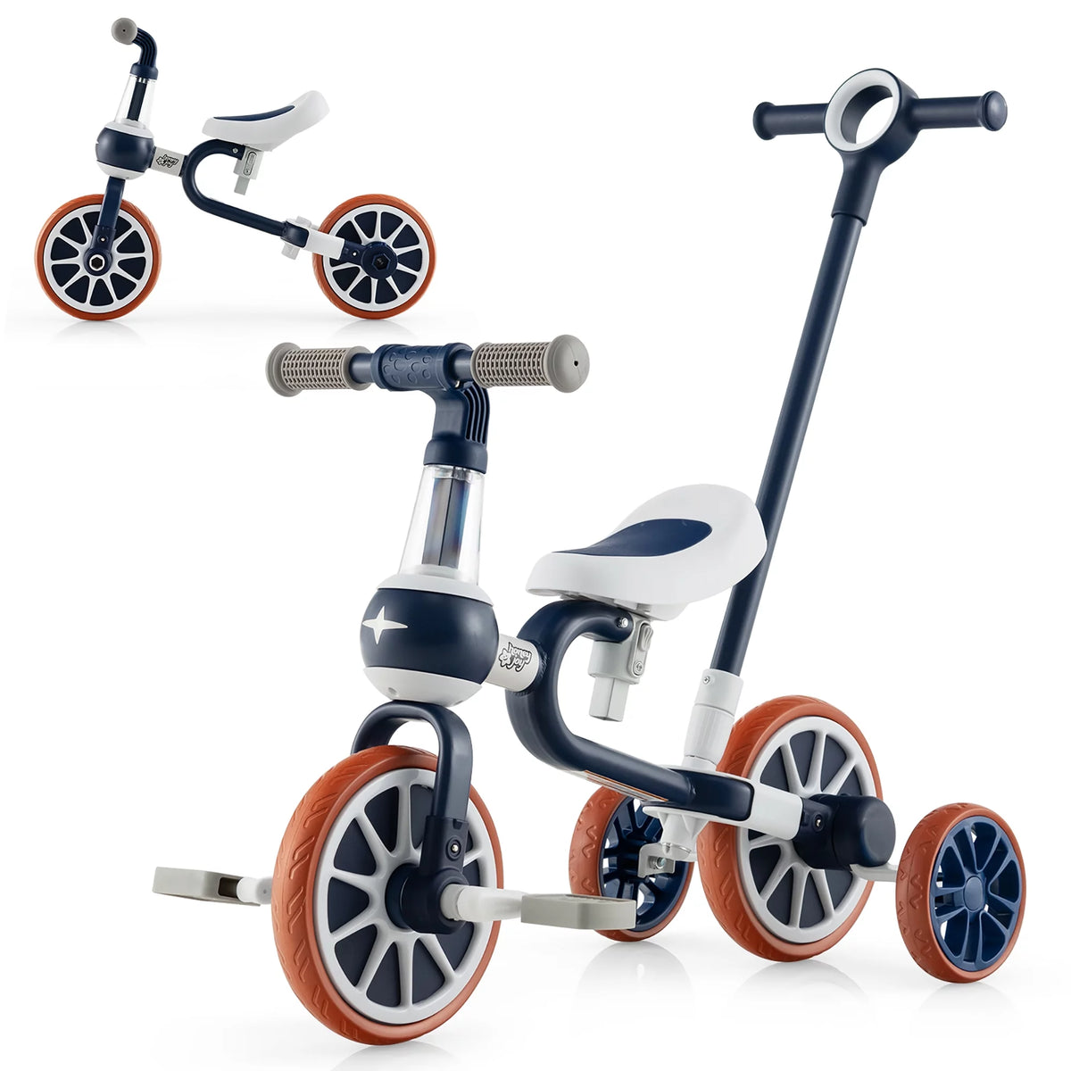 4 in 1 Kids Tricycles with Push Handle & Training Wheels Navy I7461