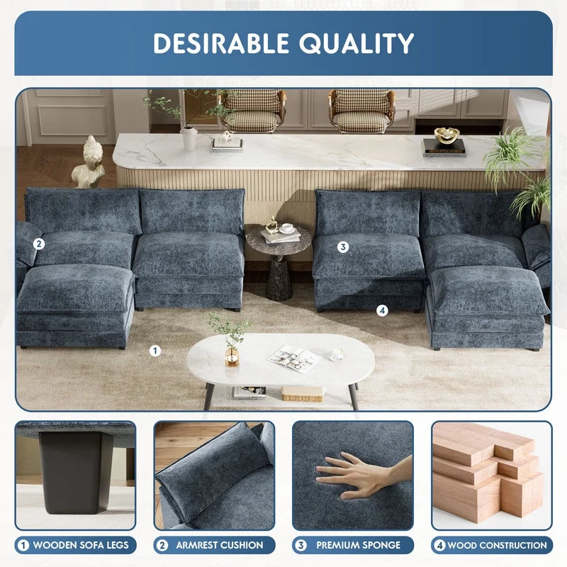 3 Seats L-Shaped Sectional Sofa with Movable Ottoman C662082