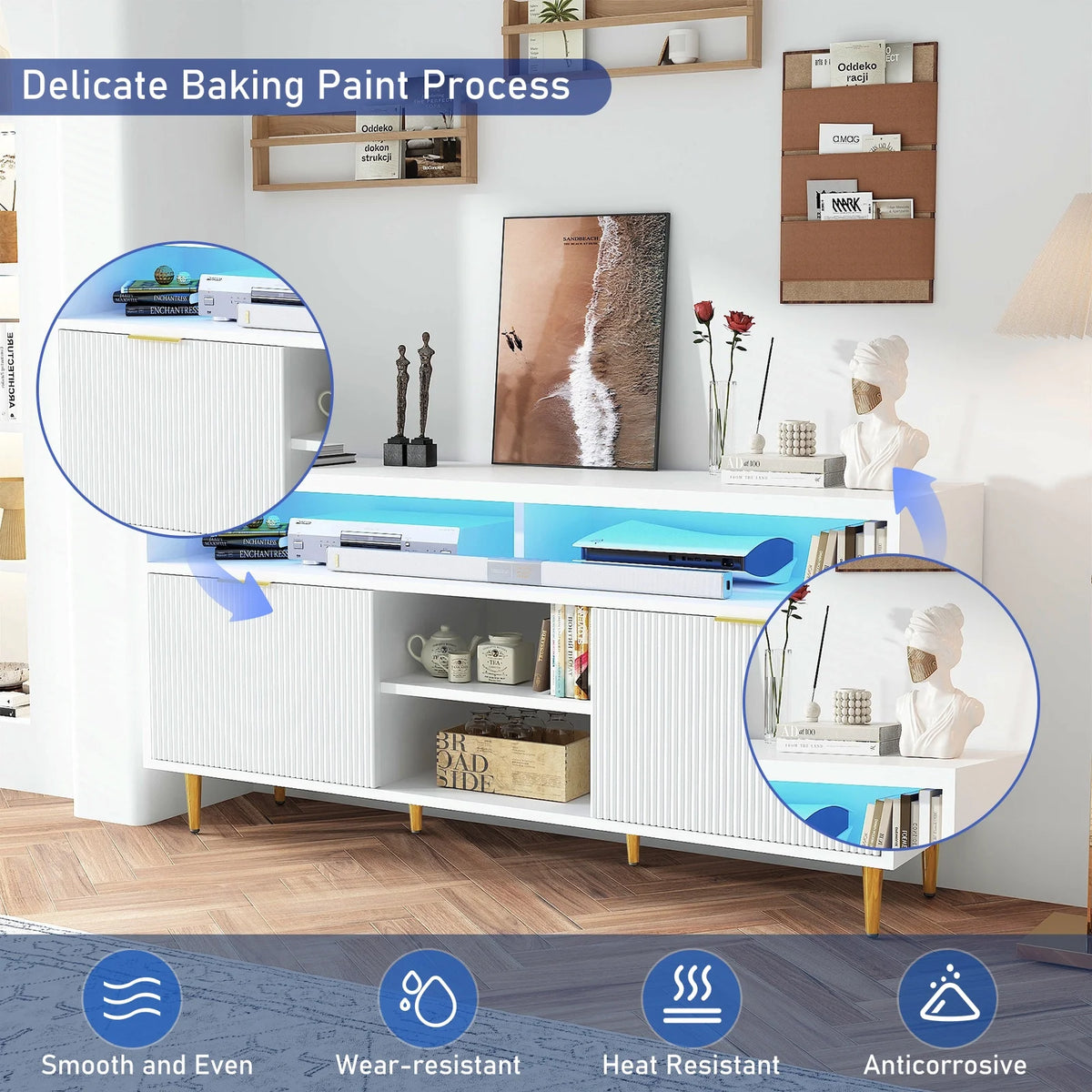 White Wood TV Stand for 55 60 65 inch TV B37891