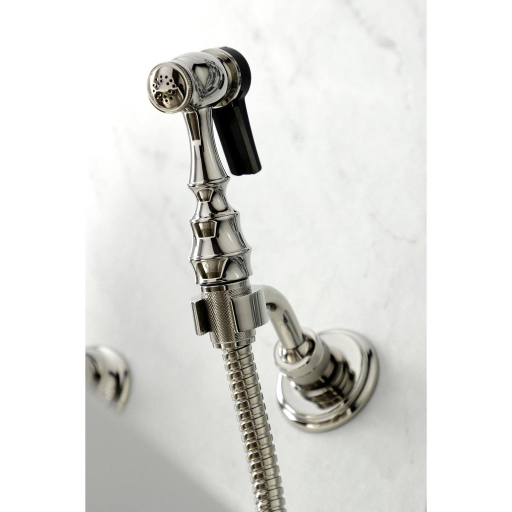 Polished Chrome Two-Handle Wall Mount Kitchen Faucet with Sprayer B197