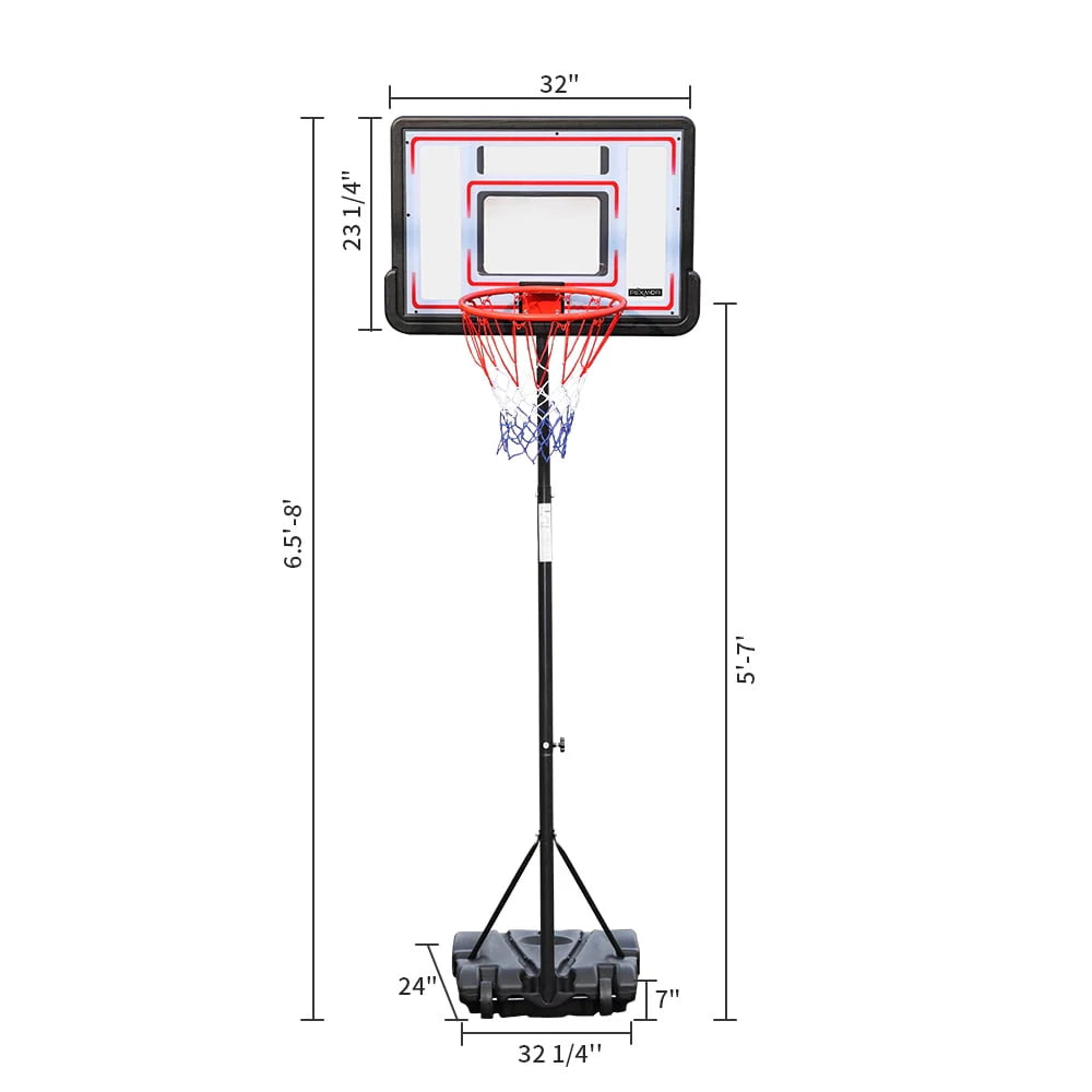 Basketball Hoop Portable 5'-7' Adjustable Height Outdoor S320