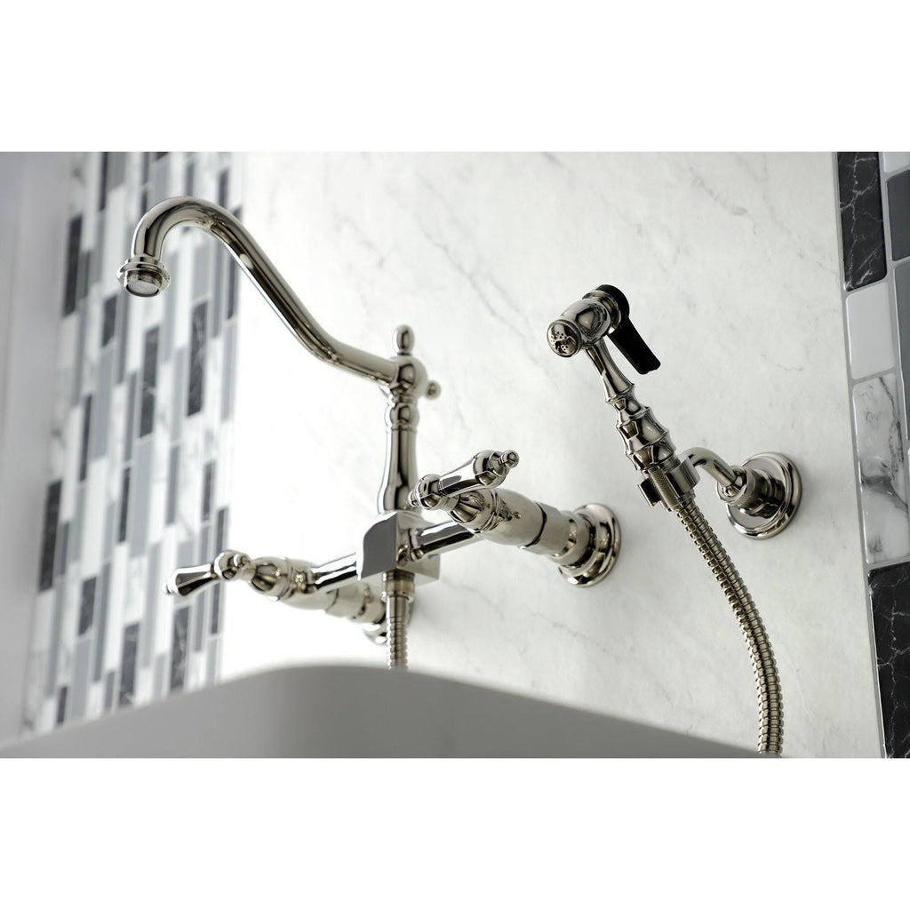 Polished Chrome Two-Handle Wall Mount Kitchen Faucet with Sprayer B197