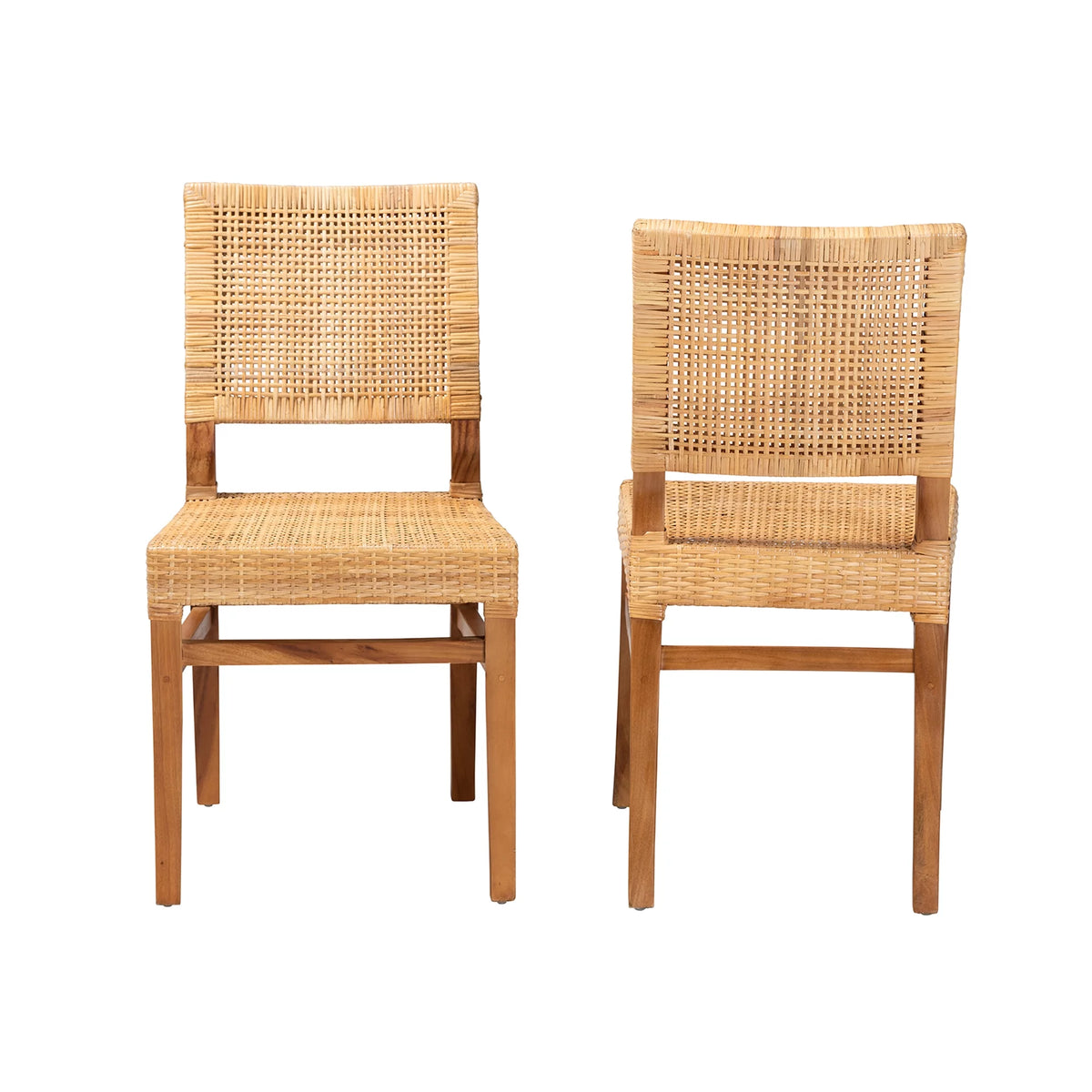 Natural Rattan and Walnut Brown Wood 2-Piece Dining Chair Set F448545