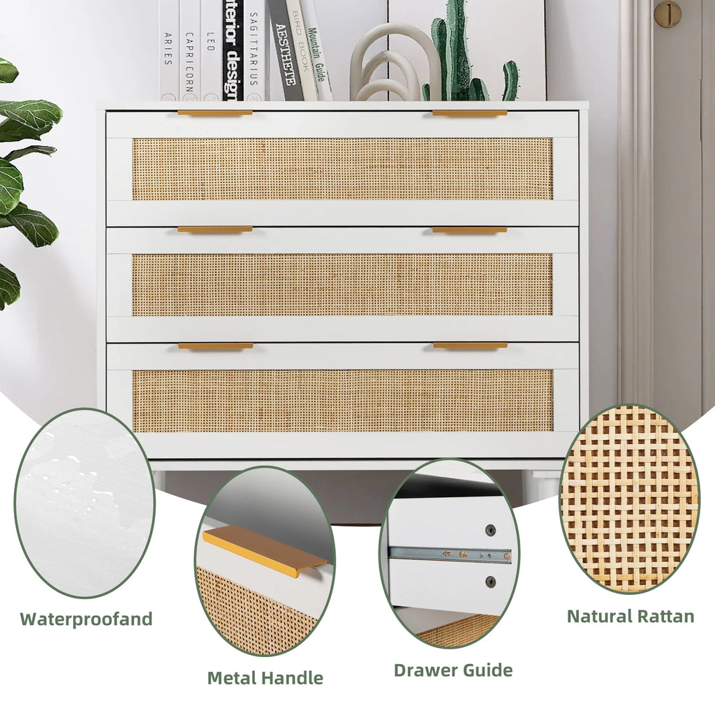 3 Drawer Rattan Wooden Dresser G630331