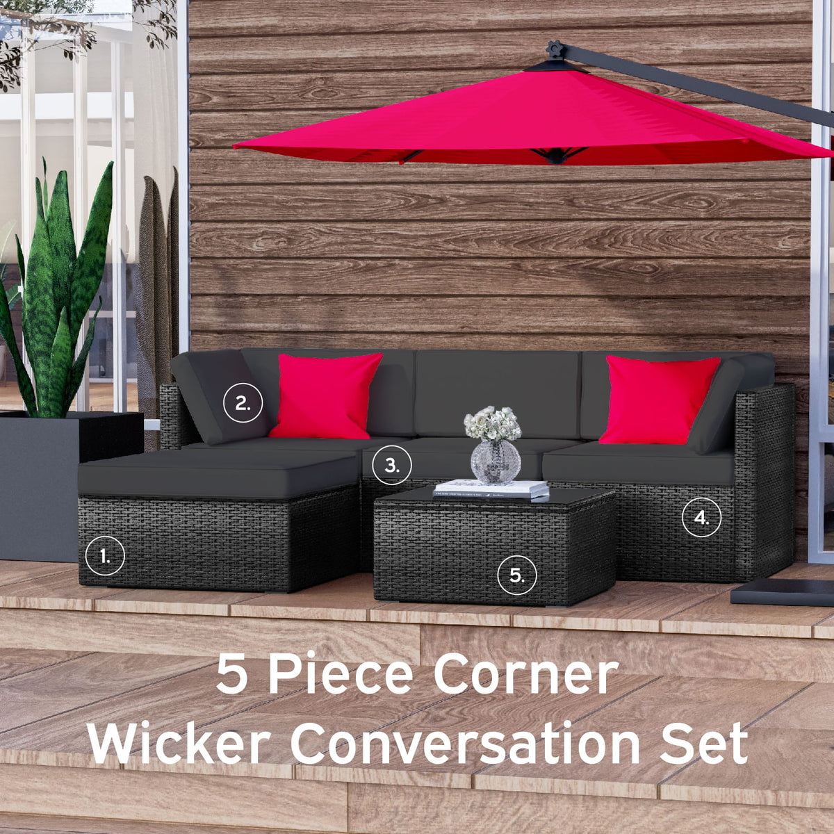 5-Piece Wicker Outdoor Patio Furniture Set S602