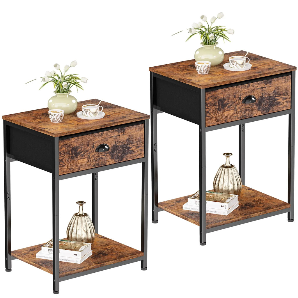 Set of 2 Nightstands with Fabric Drawer & Storage Shelf P52997