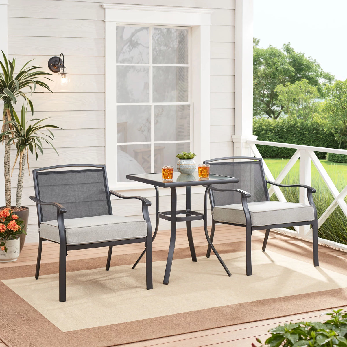 3-Piece Steel Outdoor Patio Bistro Set with Cushions, Gray O239