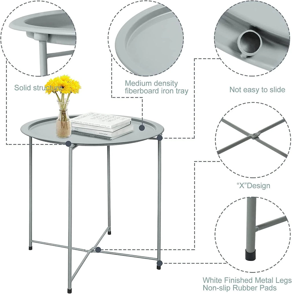 Black Round Metal Folding Tray Side Table C42697