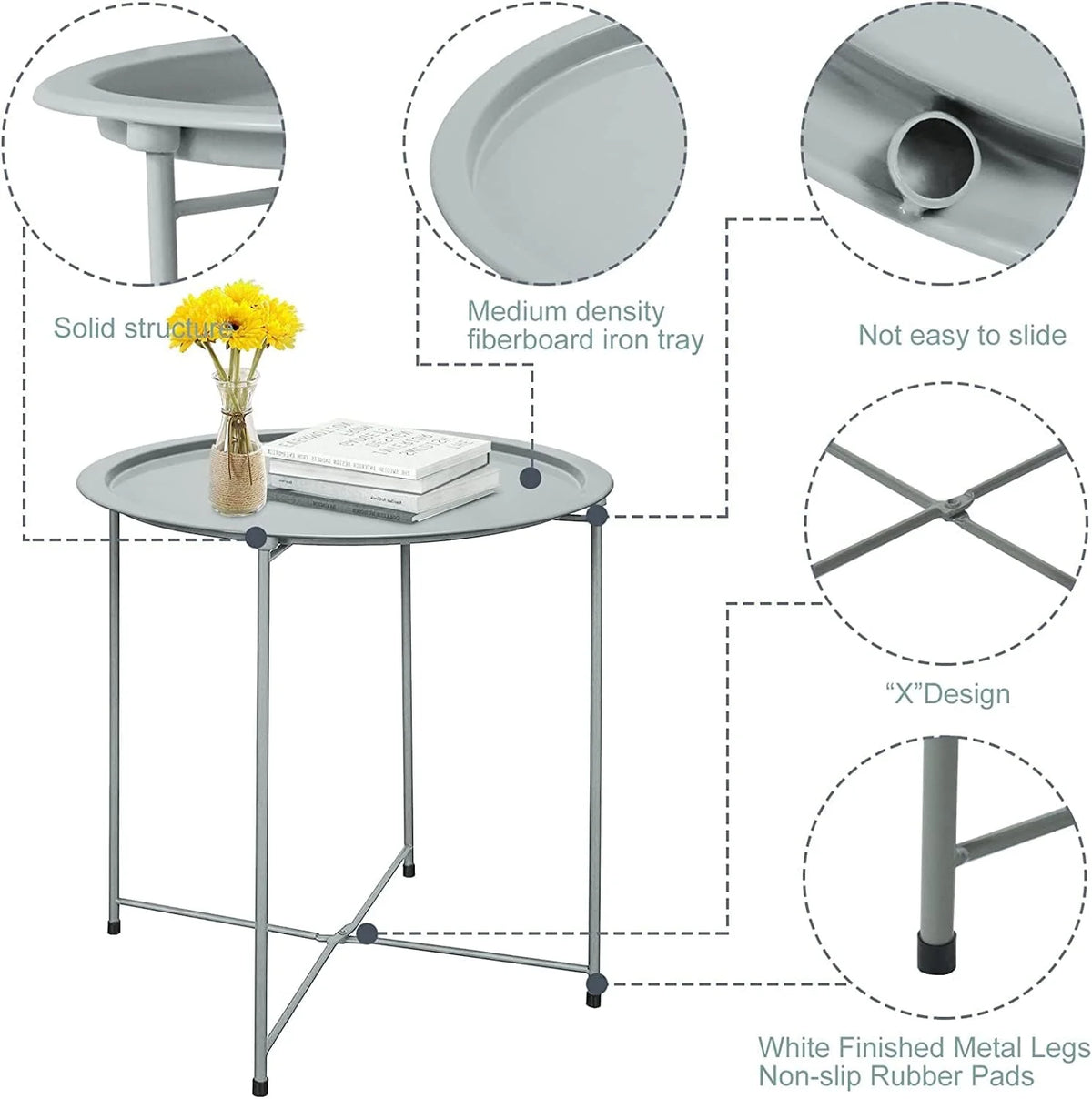 Black Round Metal Folding Tray Side Table C42697