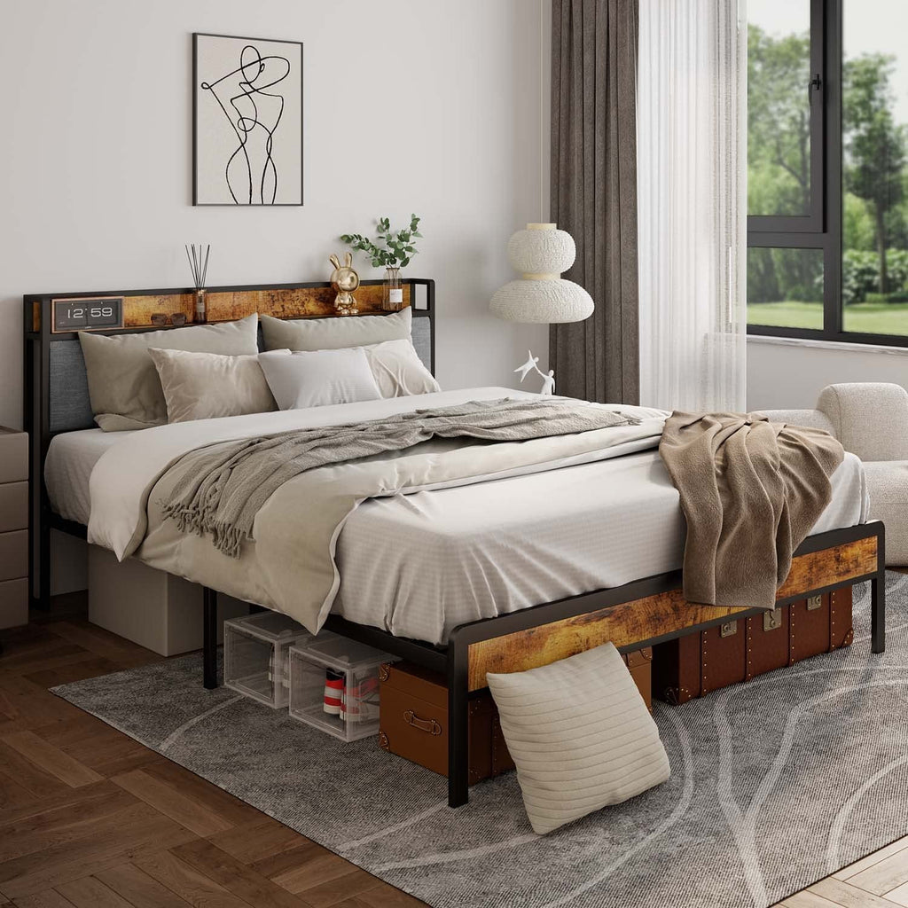 Full Size Bed Frame with Storage Headboard F4788