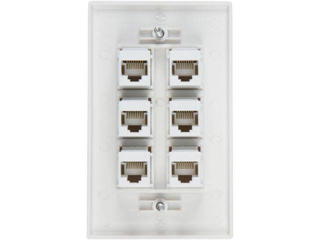 6 Port Cat6 Wall Plate, Female-Female, Pack of 10, White J544