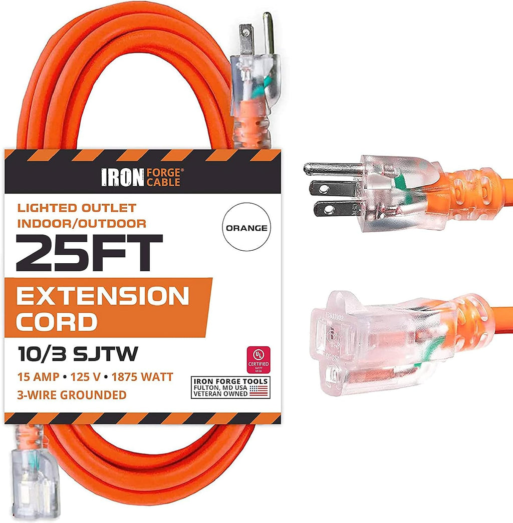 2 Pack of 25 Foot Lighted Outdoor Extension Cord 10 Gauge X43364