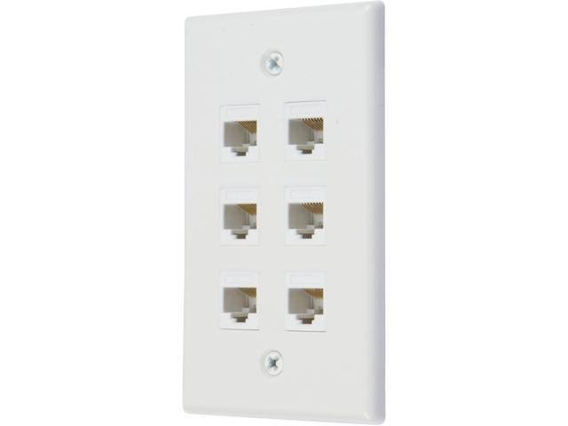 6 Port Cat6 Wall Plate, Female-Female, Pack of 10, White J544