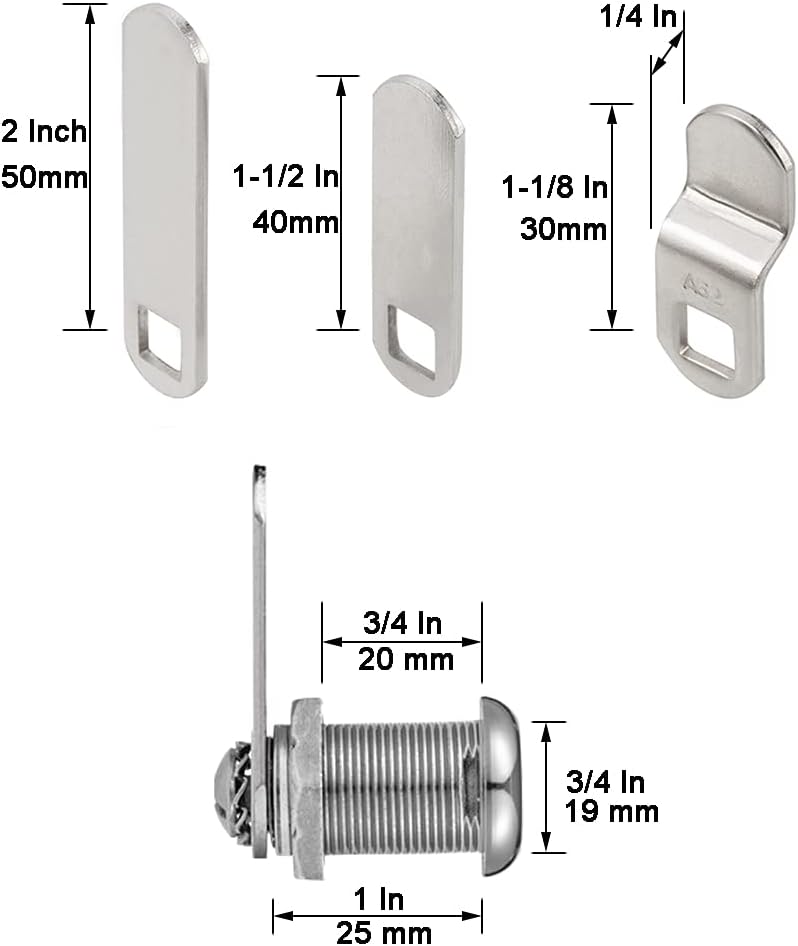 Cabinet Cam Lock 1-1/8 Cylinder Chrome Finish 4 Pack X25671