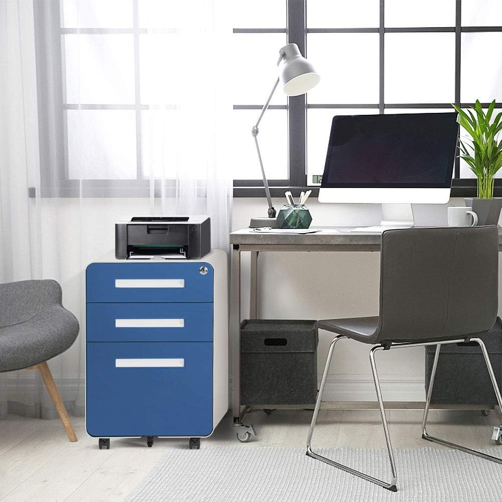 3 Drawer Rolling Locking File Cabinet on Wheels, Gray O106927
